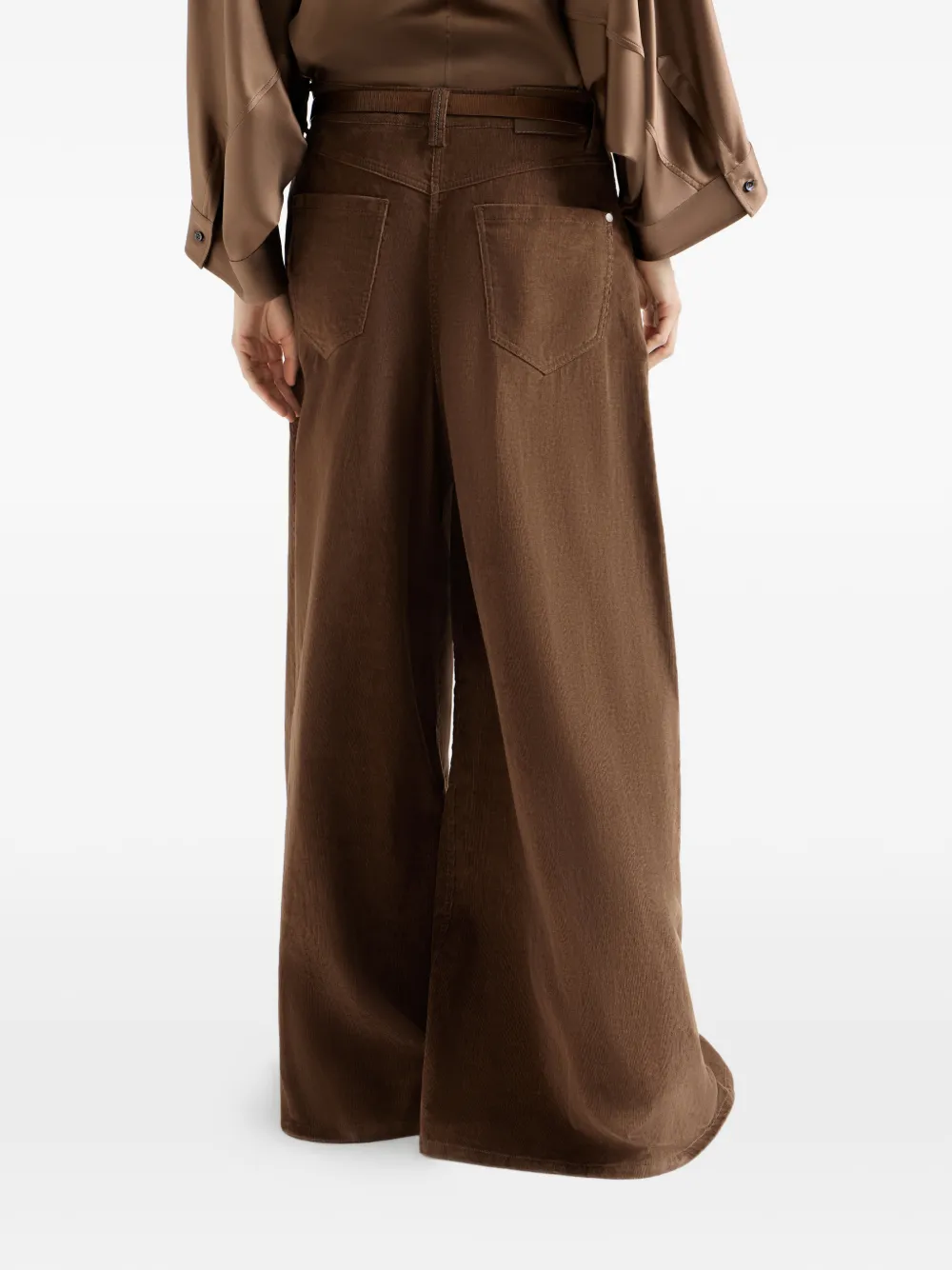 Brunello Cucinelli Stretch katoenen en kasjmier ribfluwelen maxi-broek met vijf zakken en Monili Bruin