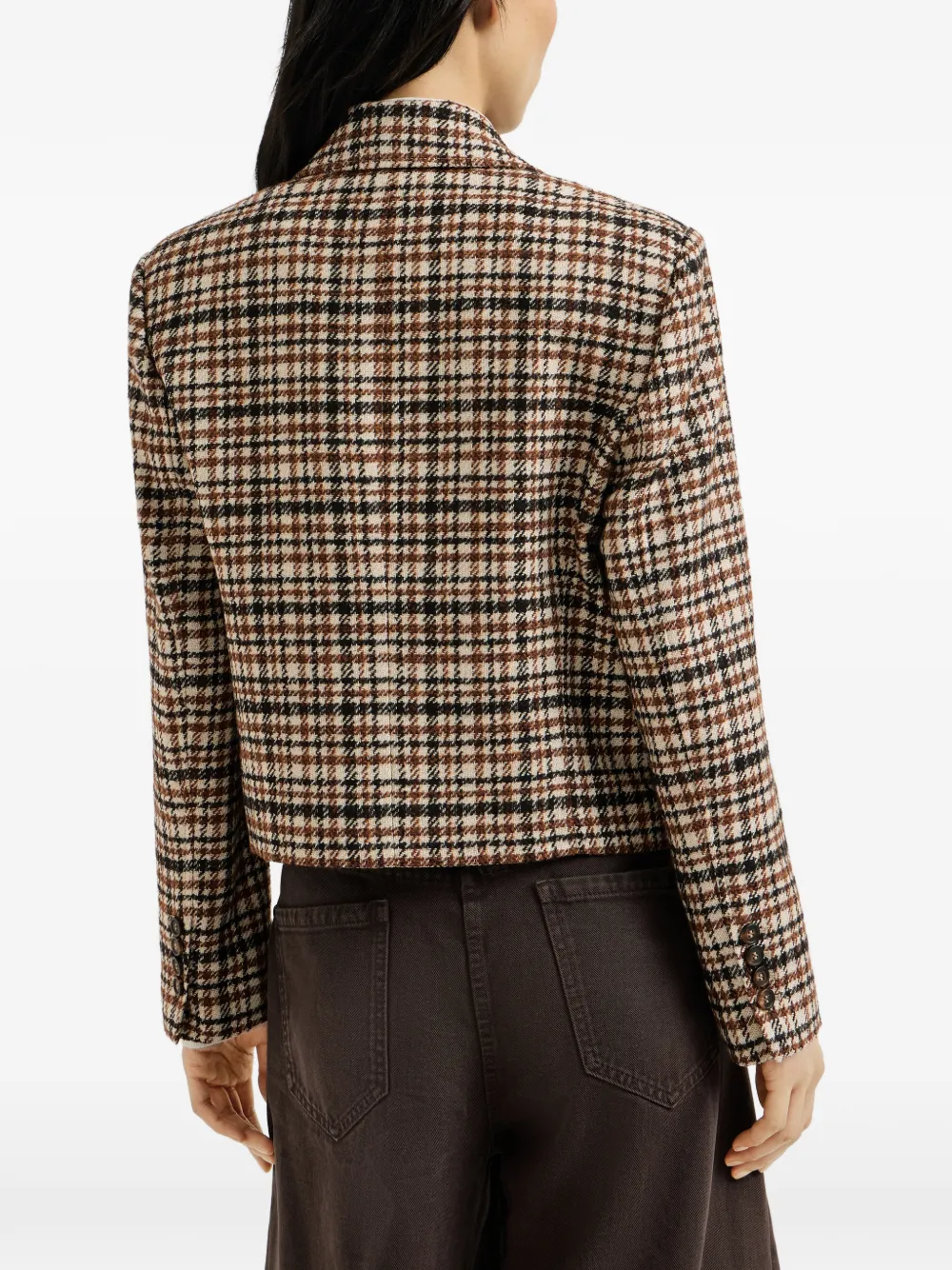 Brunello Cucinelli Geruite wollen en alpaca blazer met monili Beige