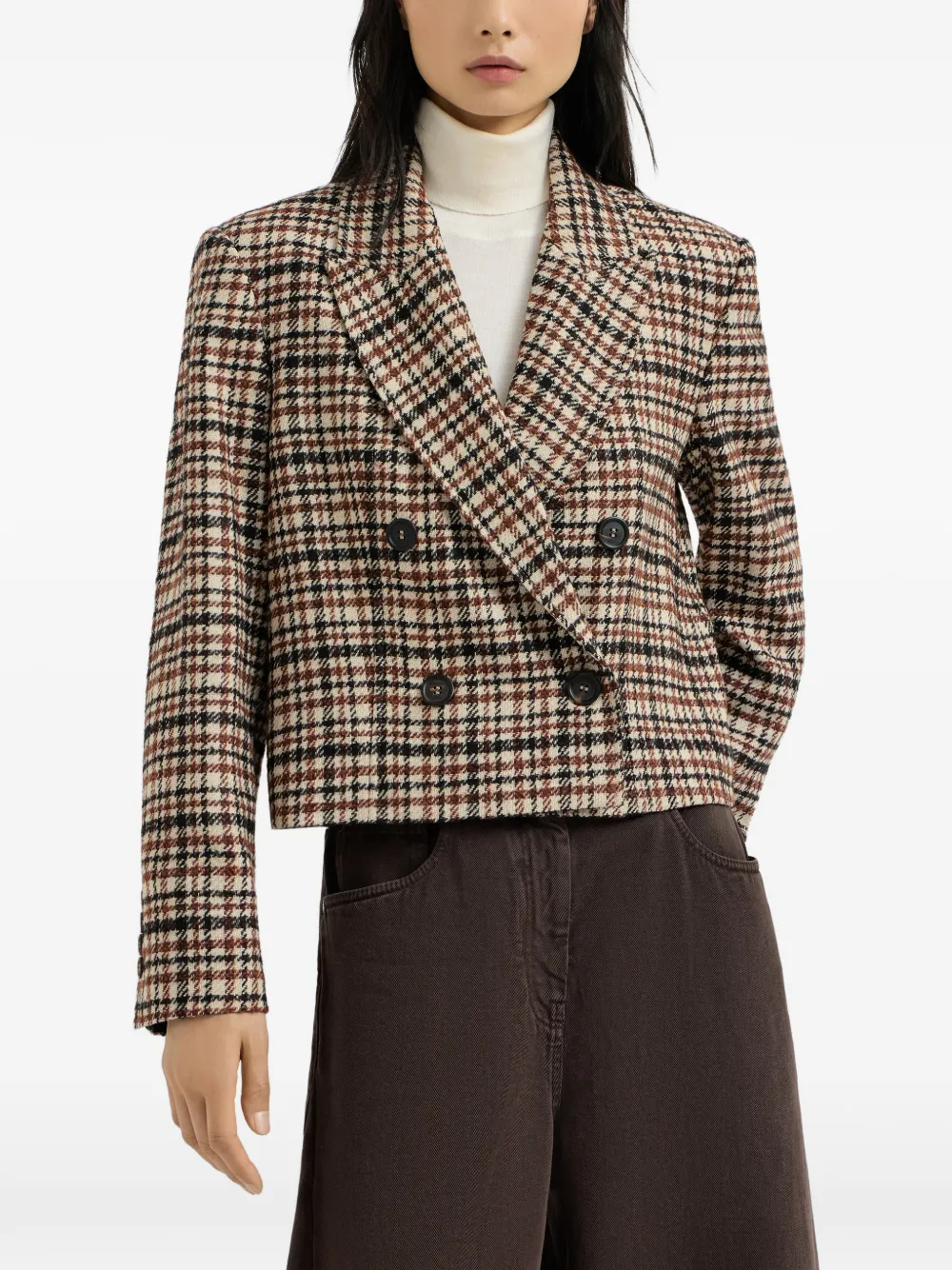 Brunello Cucinelli Geruite wollen en alpaca blazer met monili Beige