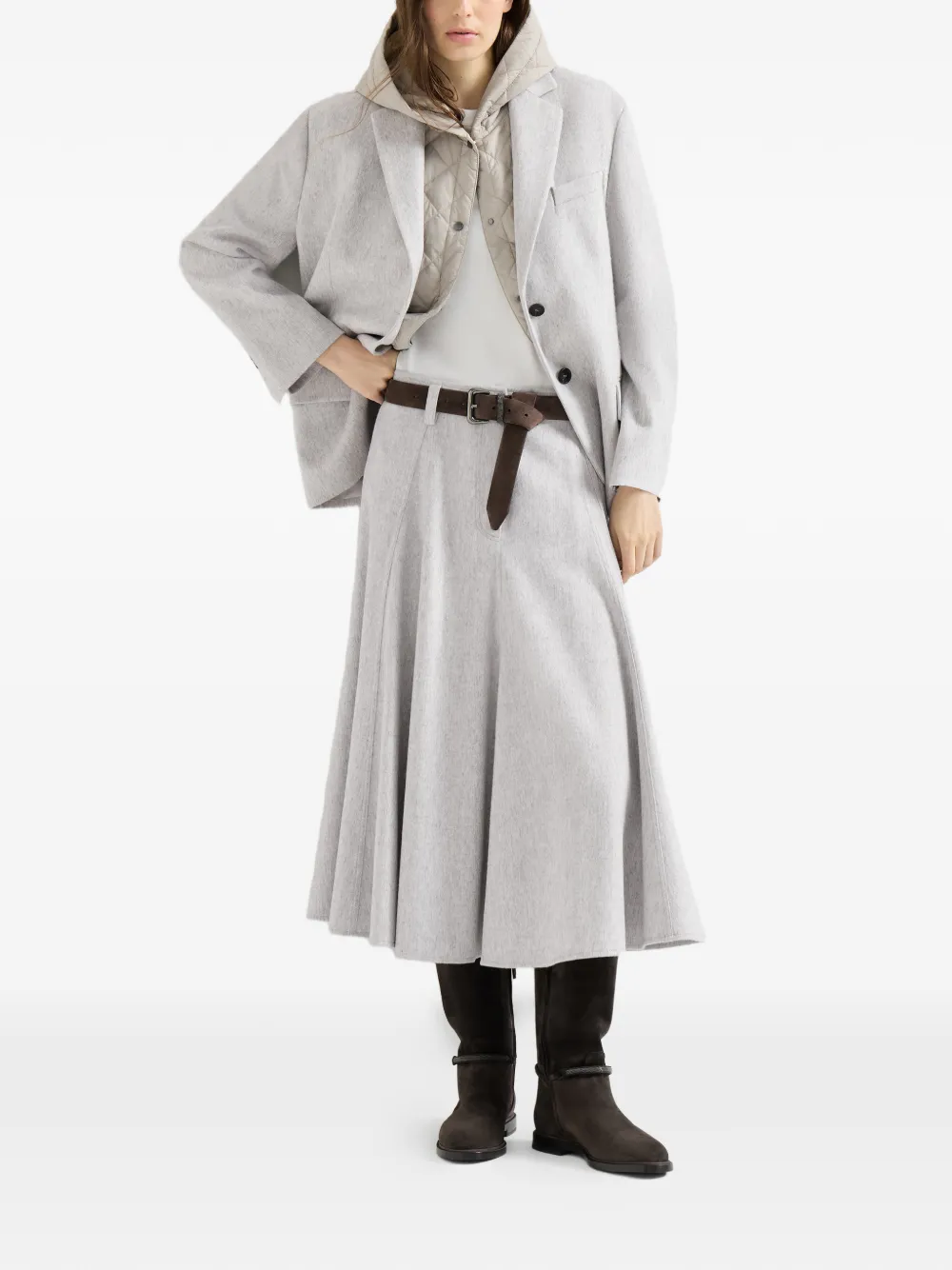 Brunello Cucinelli Flanellen flared rok Grijs