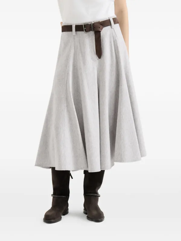 Brunello Cucinelli Flannel Flared Skirt | Grey | FARFETCH