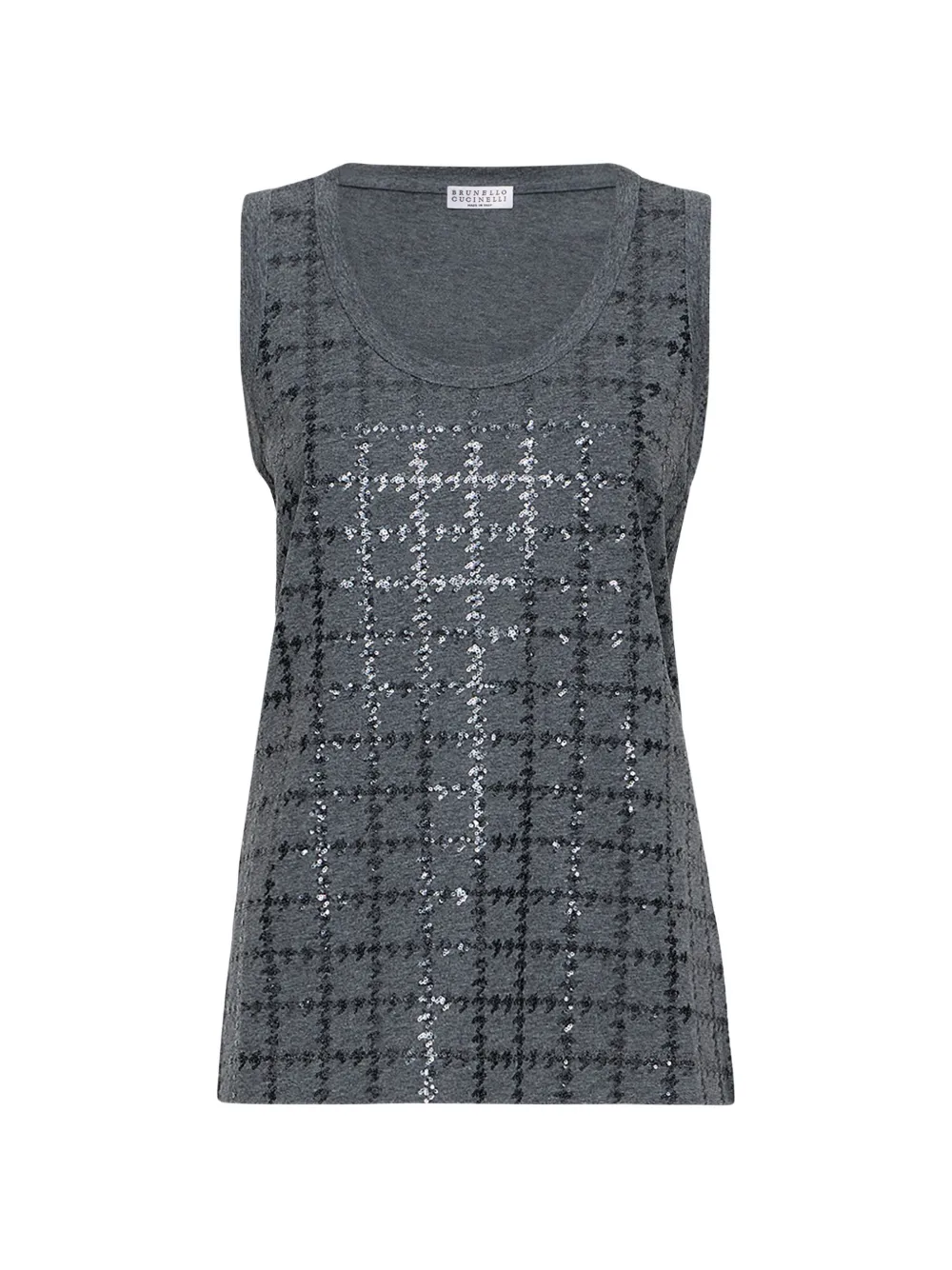 Brunello Cucinelli Top in jersey di cotone Dazzling con ricamo - Grigio