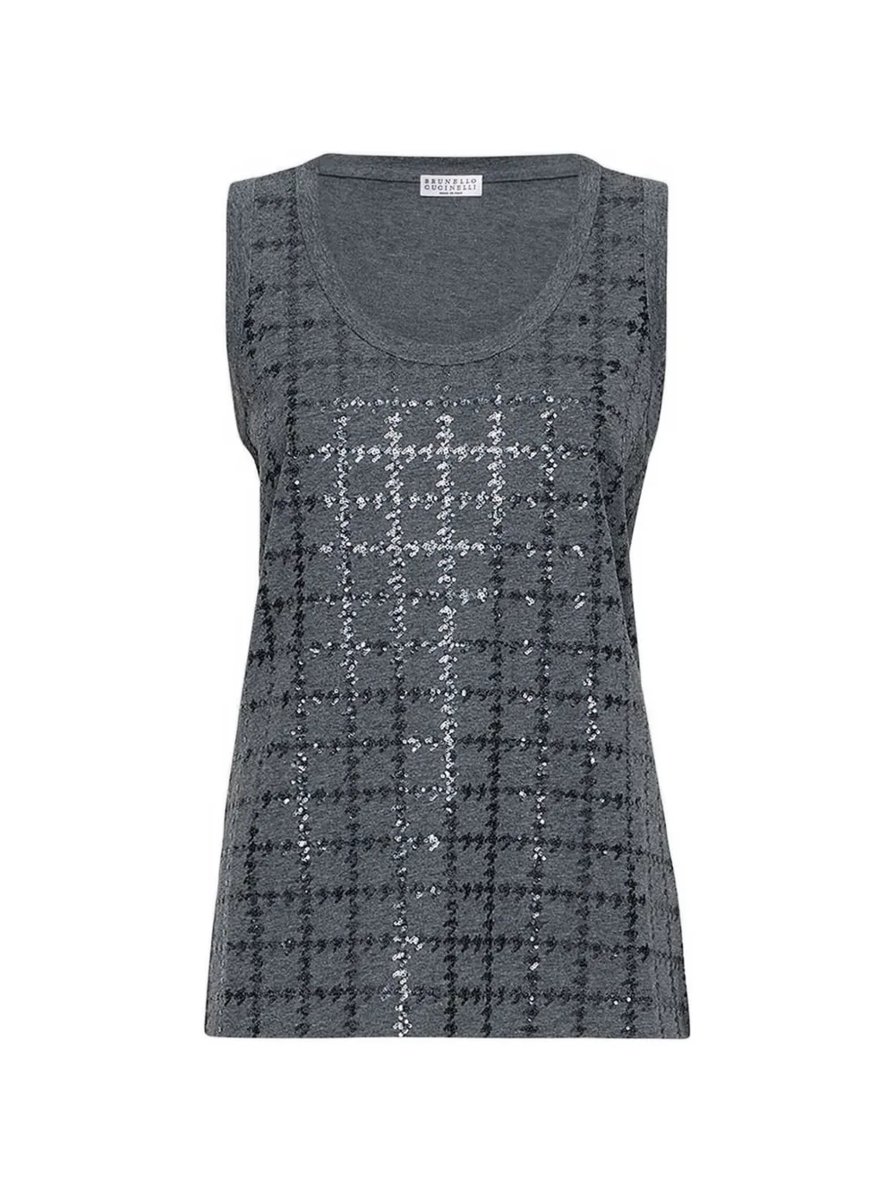Brunello Cucinelli Top in jersey di cotone Dazzling con ricamo - Grigio