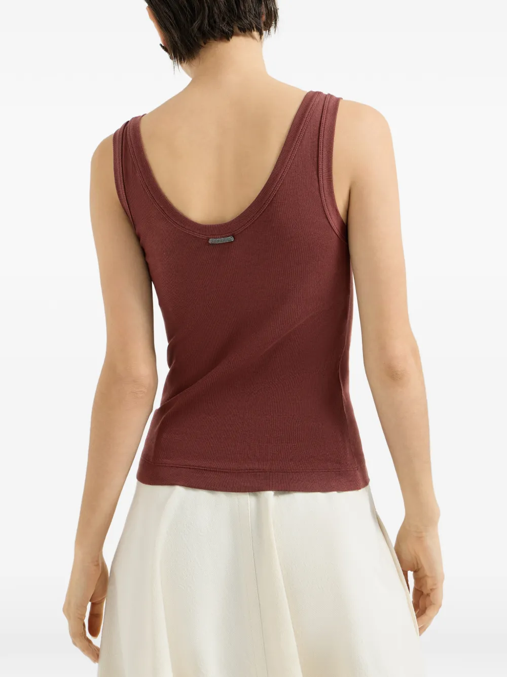 Brunello Cucinelli Stretch katoenen geribbelde jersey top met monili-verfraaiing Rood