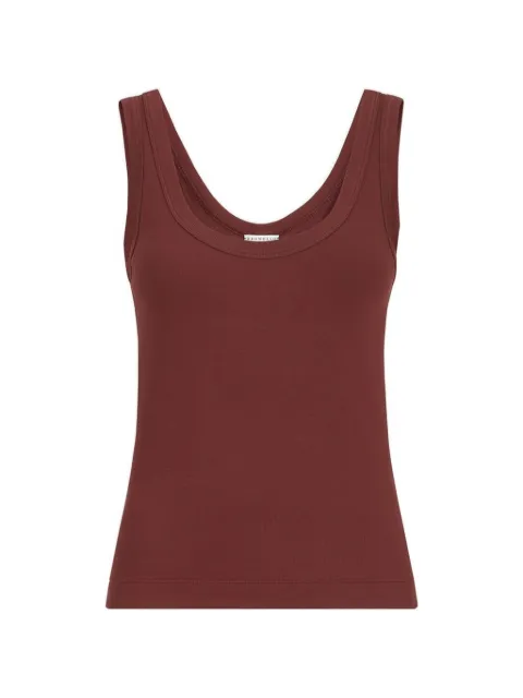 Brunello Cucinelli top de algodón stretch en canalé con detalle Monili