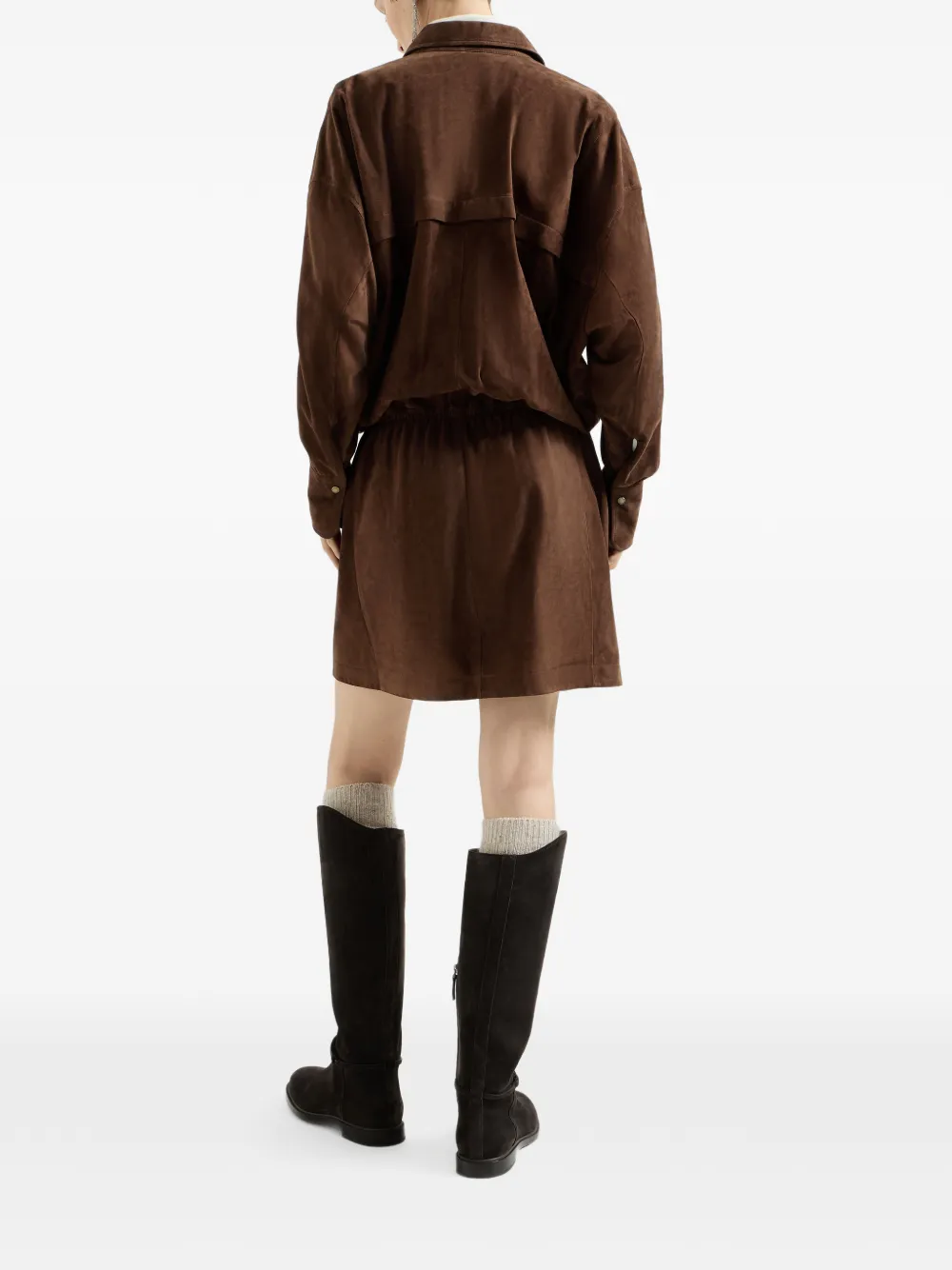 Brunello Cucinelli Suède blousejurk Bruin