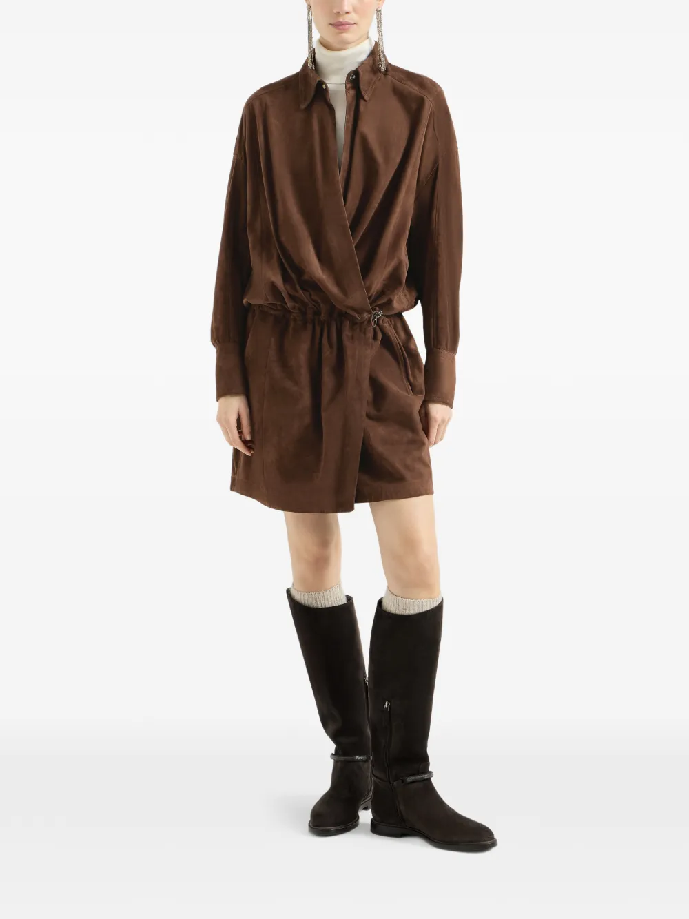 Brunello Cucinelli Suède blousejurk Bruin
