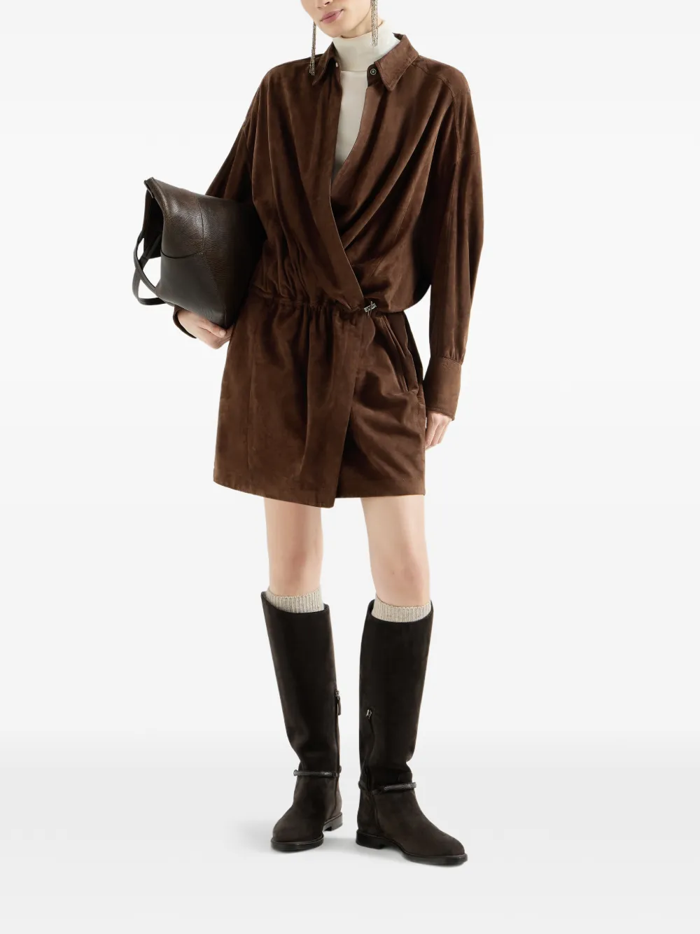 Brunello Cucinelli Suède blousejurk Bruin
