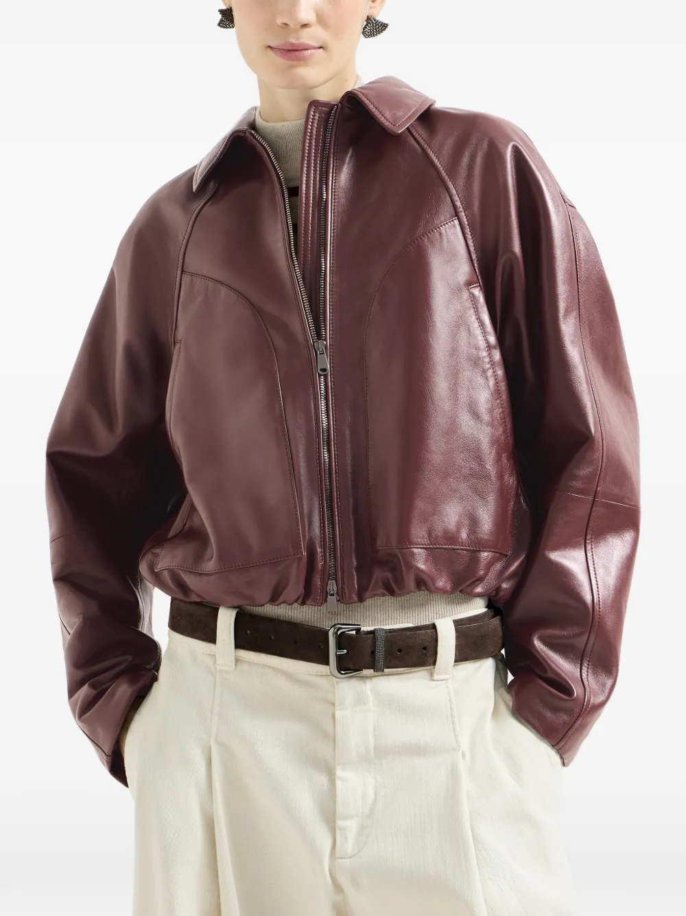 Brunello Cucinelli Leren jack Rood