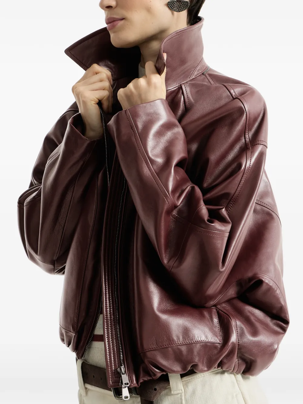 Brunello Cucinelli Leren jack Rood