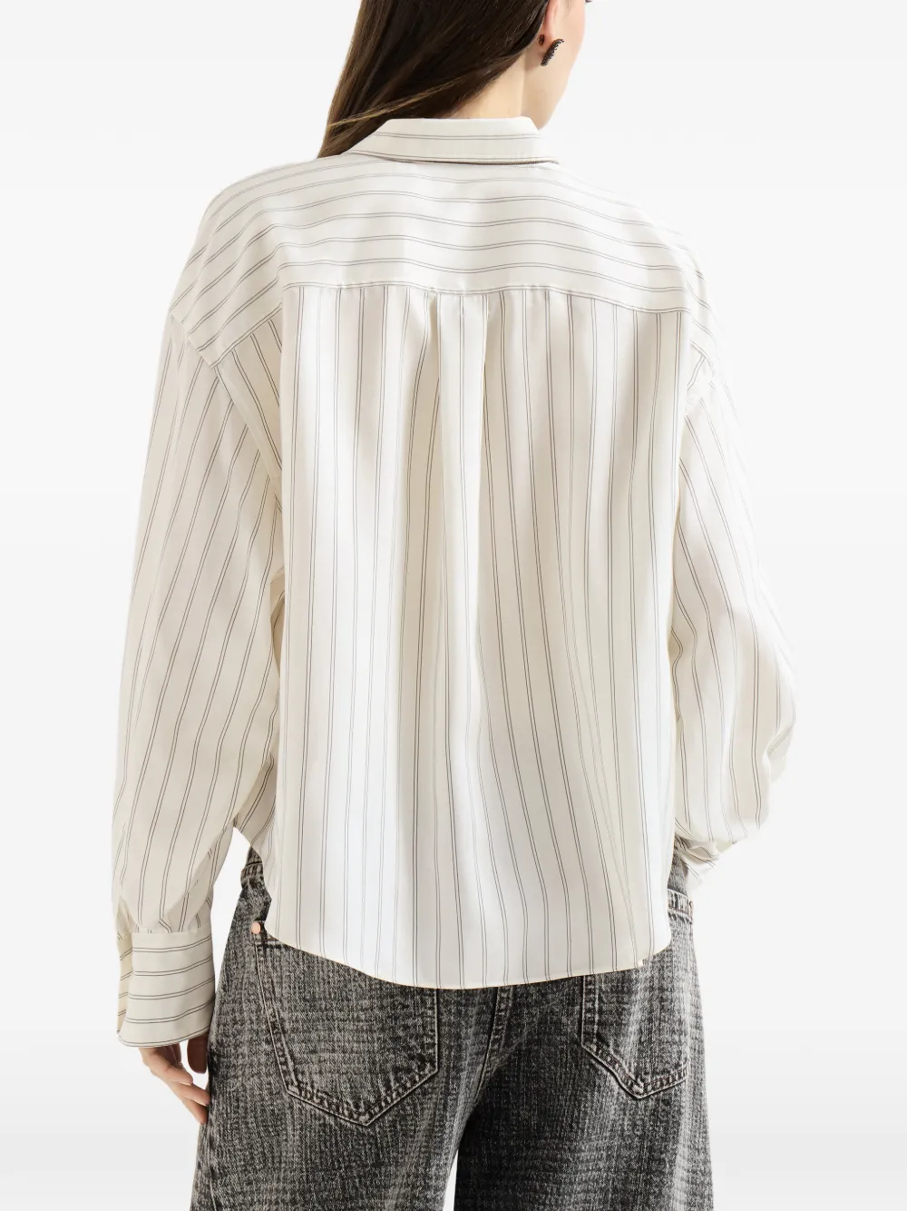 Brunello Cucinelli Gestreept zijden popeline blouse met Monili Geel