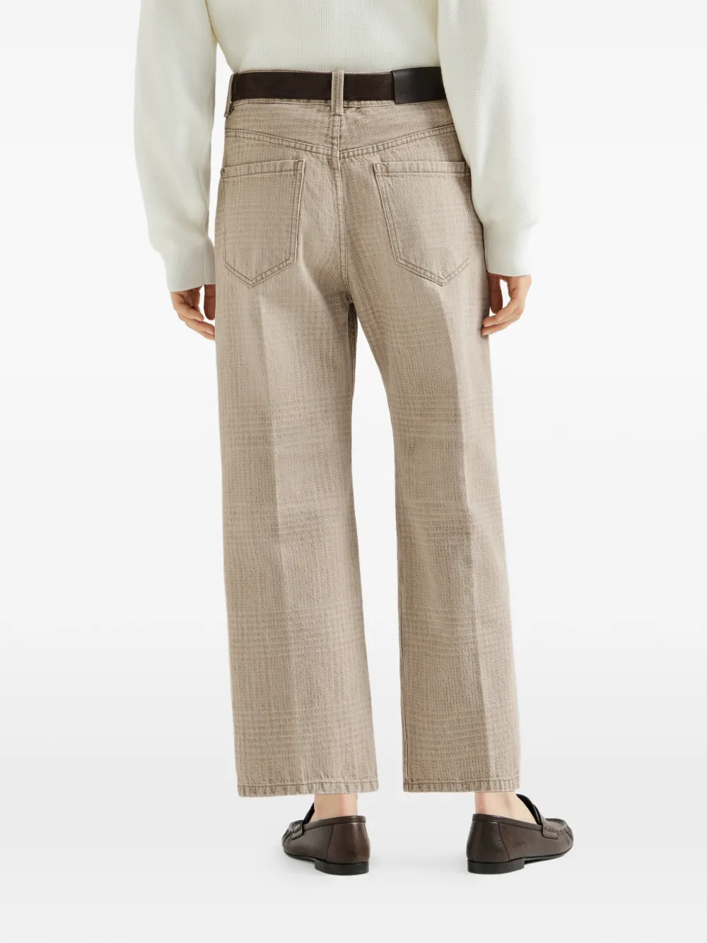 Brunello Cucinelli Prince of Wales denim broek met Monili Beige