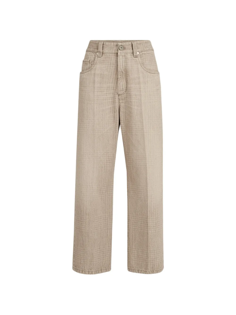 Brunello Cucinelli Prince of Wales denim contemporary square trousers with Monili