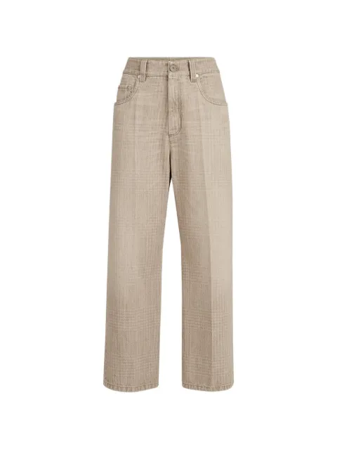 Brunello Cucinelli Prince of Wales denim contemporary square trousers with Monili