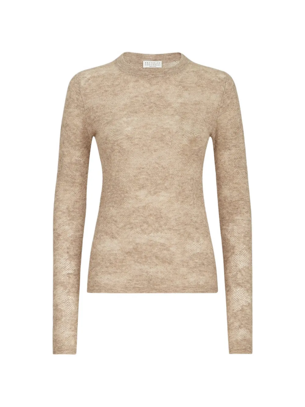 Brunello Cucinelli Pullover aus Seide, Alpaka und Wolle mit Blütenspitze - Nude