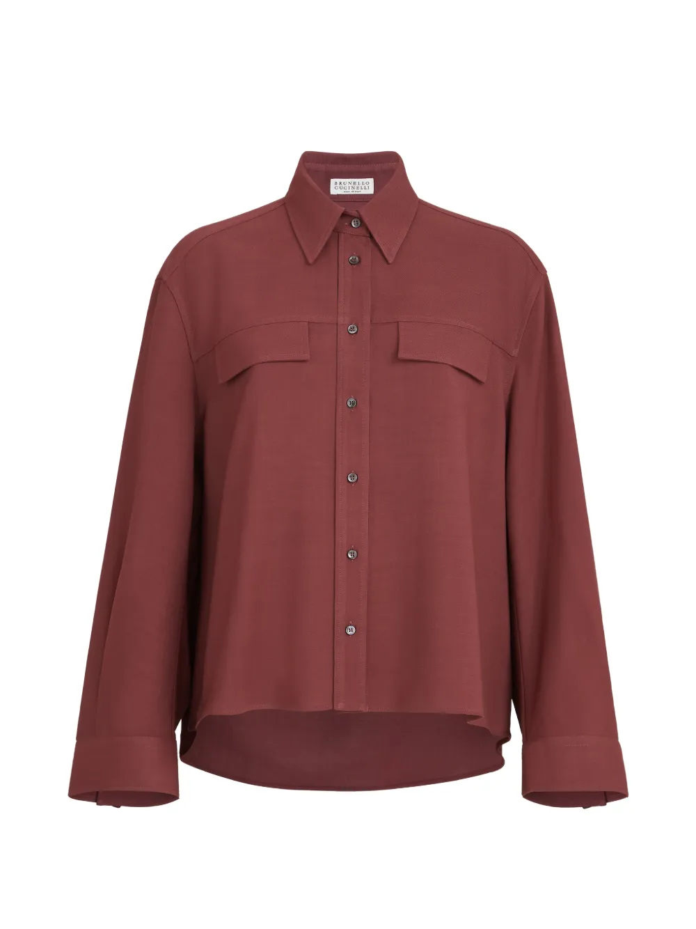 Brunello Cucinelli virgin-wool fluid twill cropped shirt - Rosso