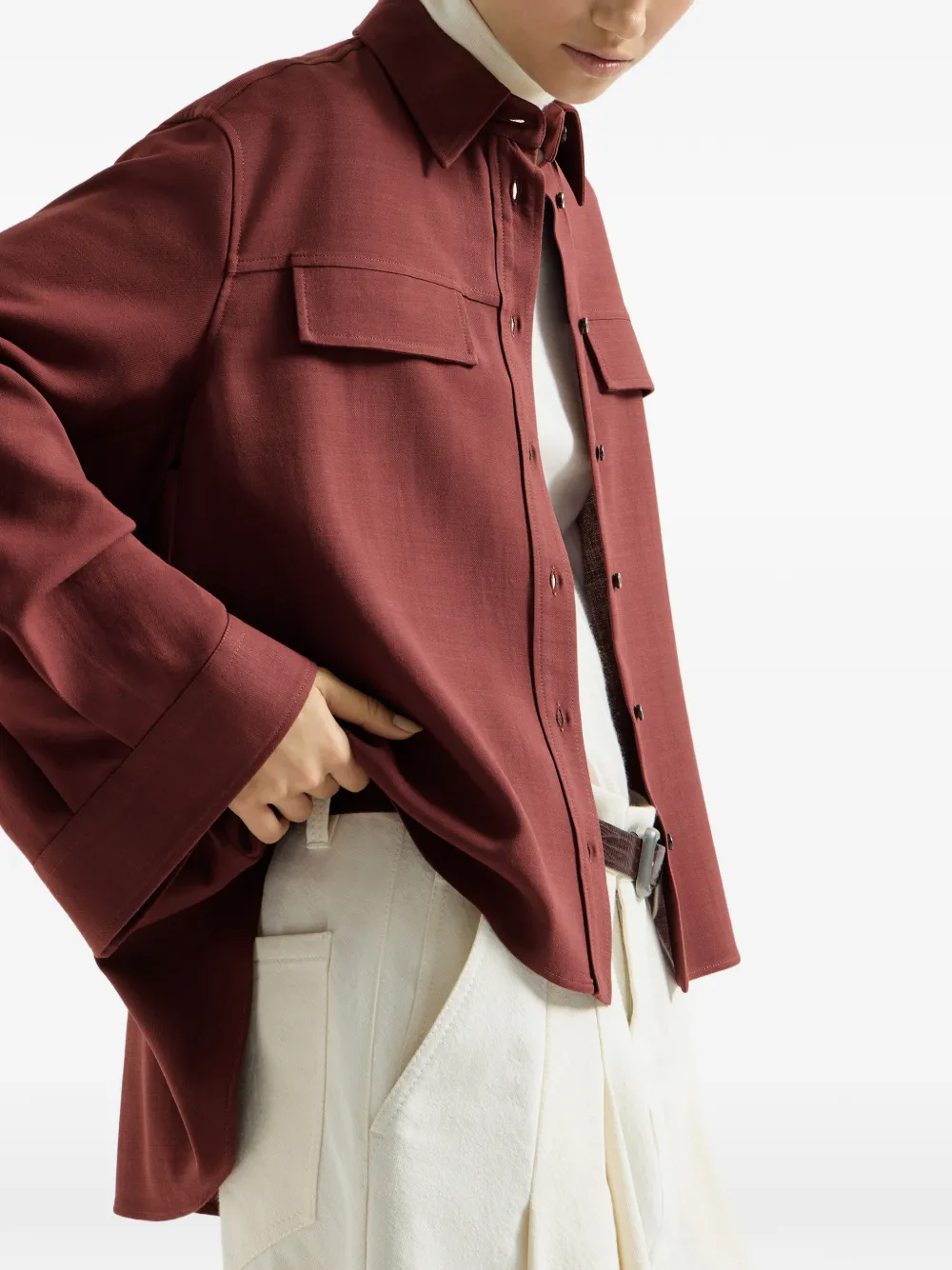 Brunello Cucinelli Cropped twill blouse van scheerwol Rood