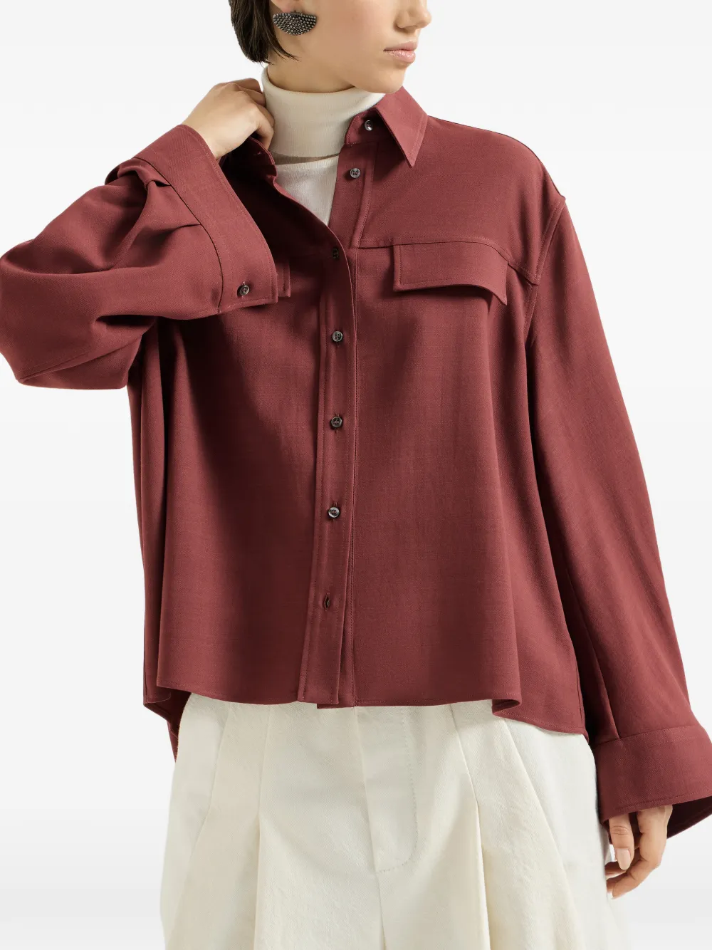 Brunello Cucinelli Cropped twill blouse van scheerwol Rood