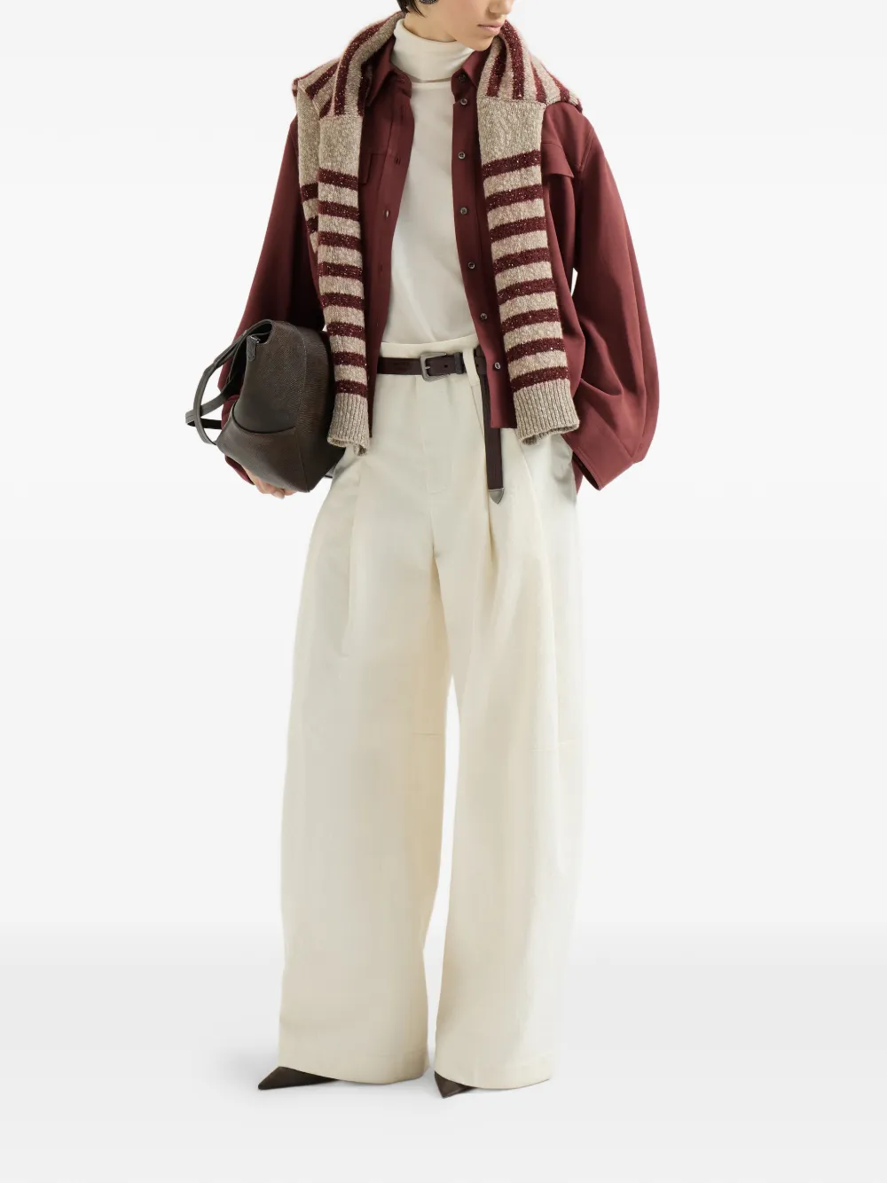 Brunello Cucinelli Cropped twill blouse van scheerwol Rood