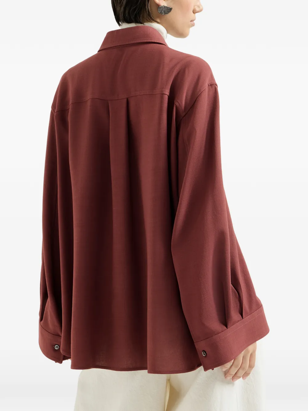 Brunello Cucinelli Cropped twill blouse van scheerwol Rood