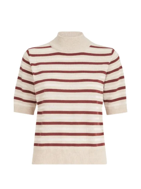 Brunello Cucinelli virgin-wool, cashmere and silk knit T-shirt with sparkling-stripes