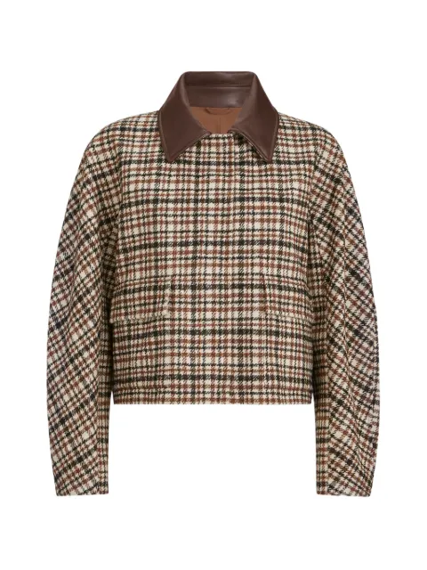 Brunello Cucinelli Bequeme Outerwear-Jacke aus karierter Wolle und Alpaka mit Lederkragen und Monili-Verzierung