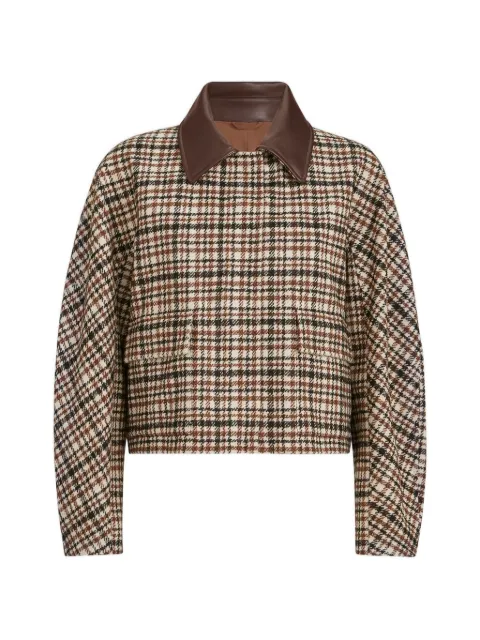 Brunello Cucinelli comfort checked wool and alpaca outerwear jacket with leather-collar and monili