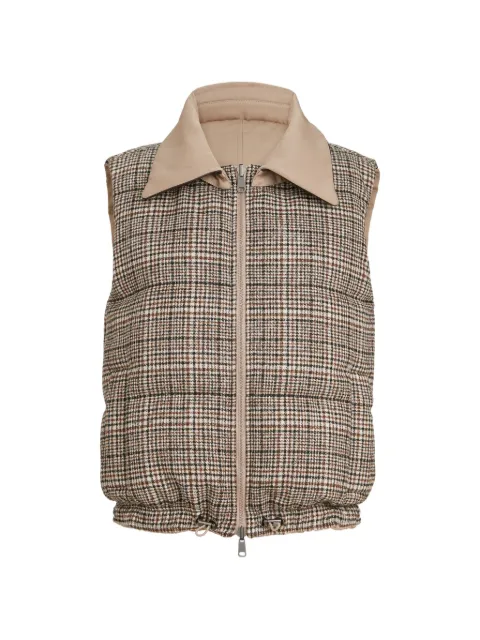 Brunello Cucinelli Prince of Wales reversible down vest with detachable leather collar and Monili