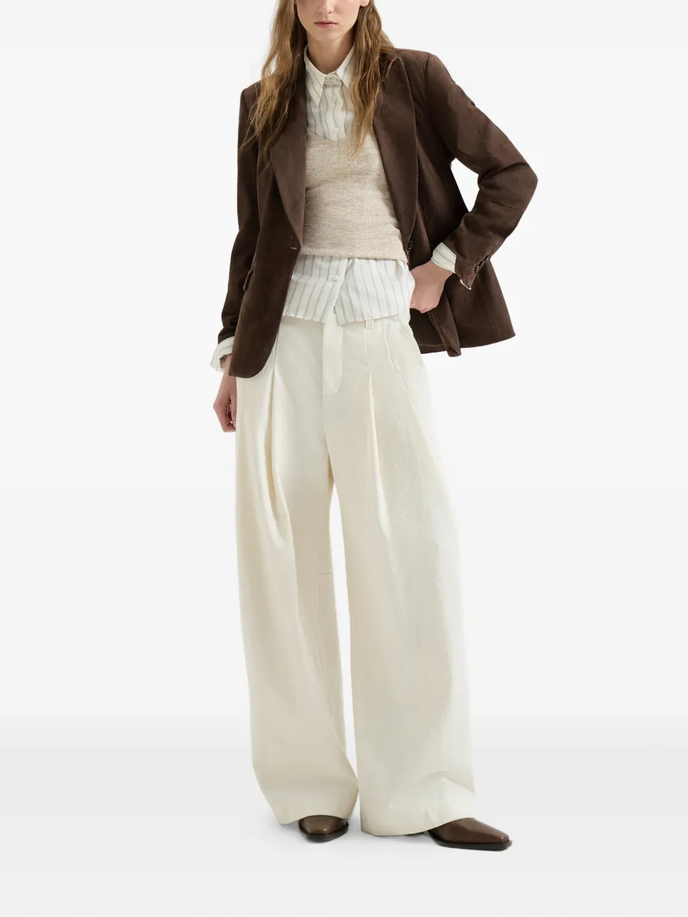 Brunello Cucinelli Gebreide top met bloemenkant van zijde alpaca en wol Beige