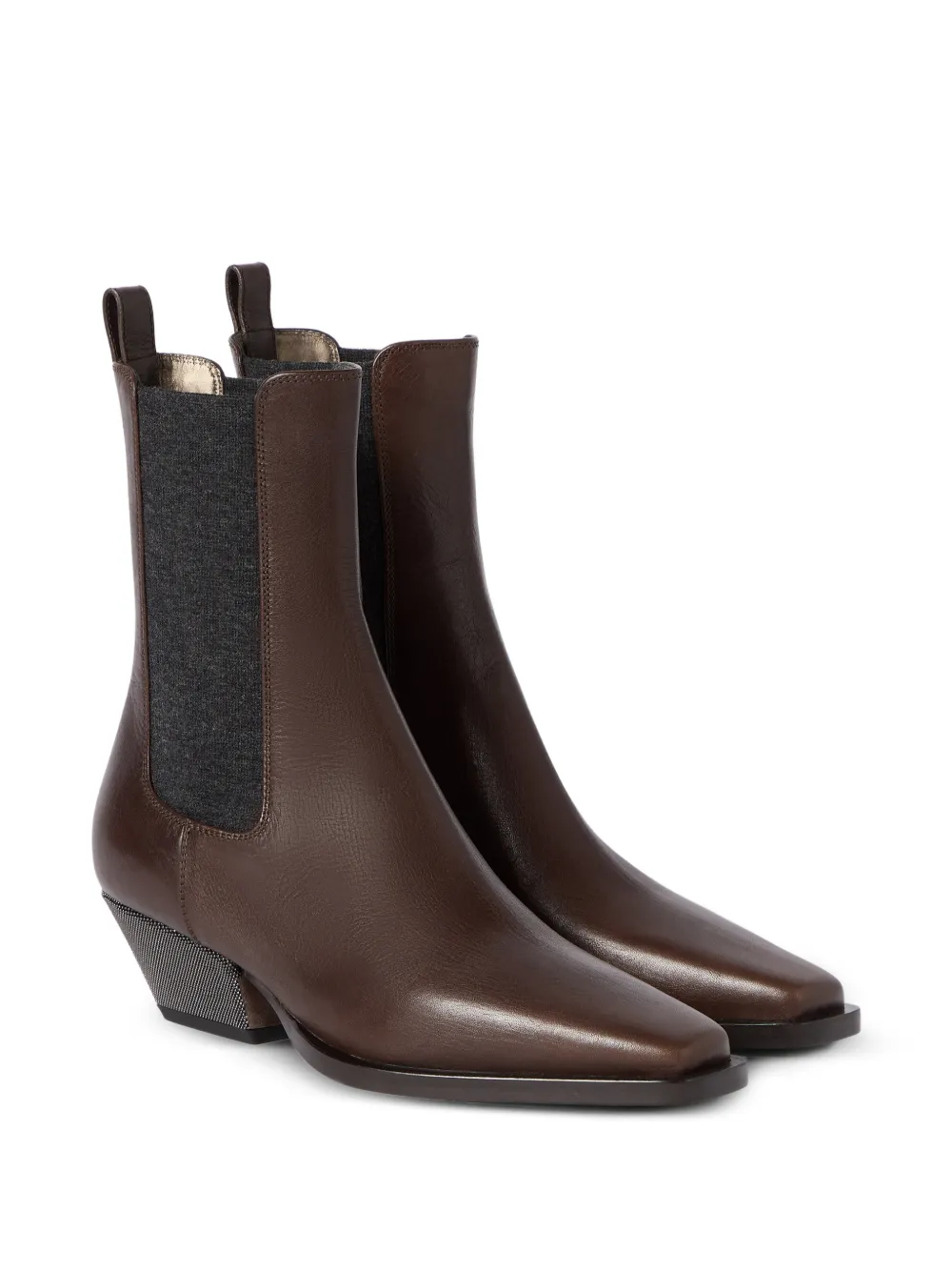 Brunello Cucinelli Kalfsleren Chelsea laarzen met hak Bruin