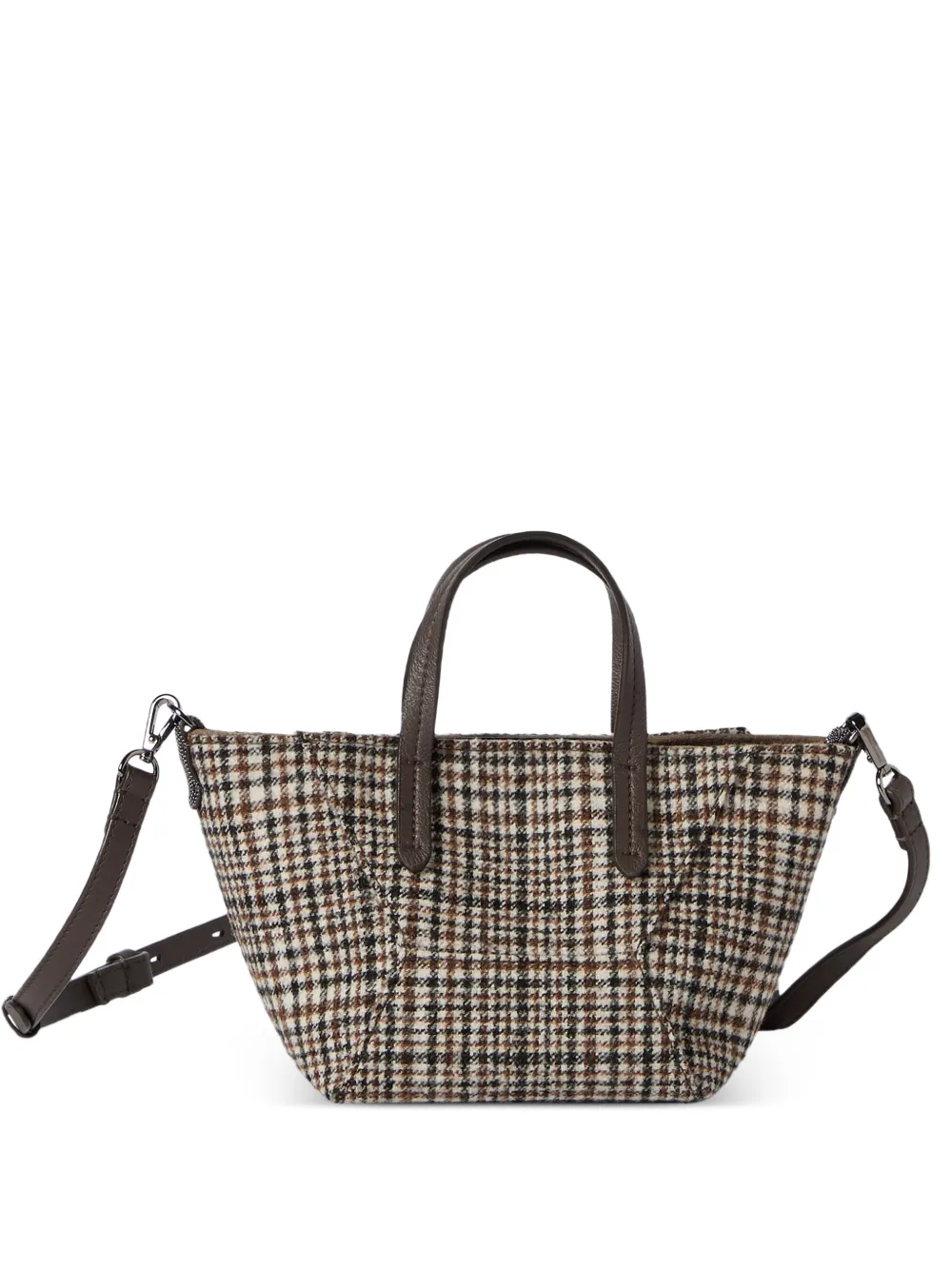 Brunello Cucinelli Borsa a spalla mini Duo impermeabile in lana e alpaca con motivo pied-de-poule - Toni neutri