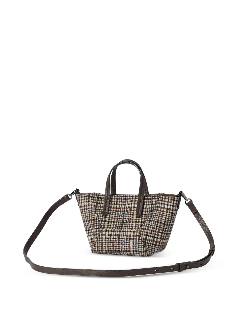  Brunello Cucinelli Mini Sac Duo En Alpaga Résistant à L'eau Et Laine Prince De Galles Avec Monili - Tons Neutres 