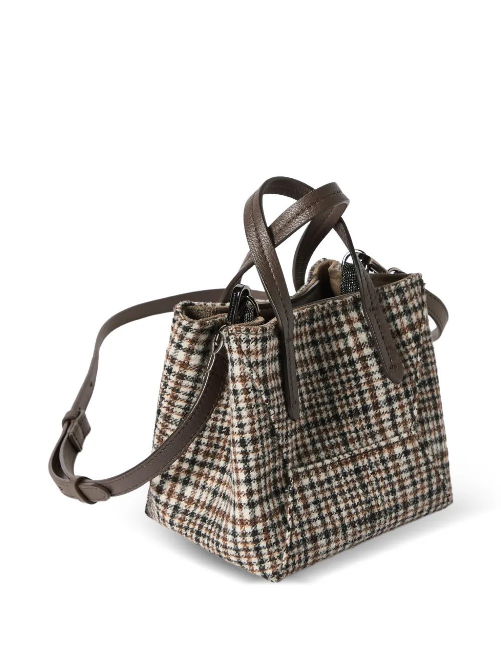 Brunello Cucinelli Duo Prince of Wales mini-tas van waterbestendige alpaca en wol met monili Beige