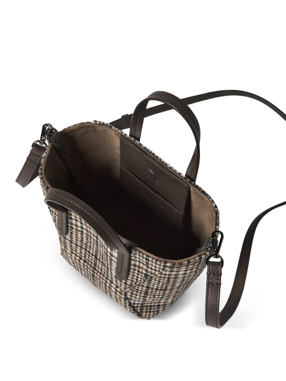 Brunello Cucinelli Duo Prince of Wales mini-tas van waterbestendige alpaca en wol met monili Beige