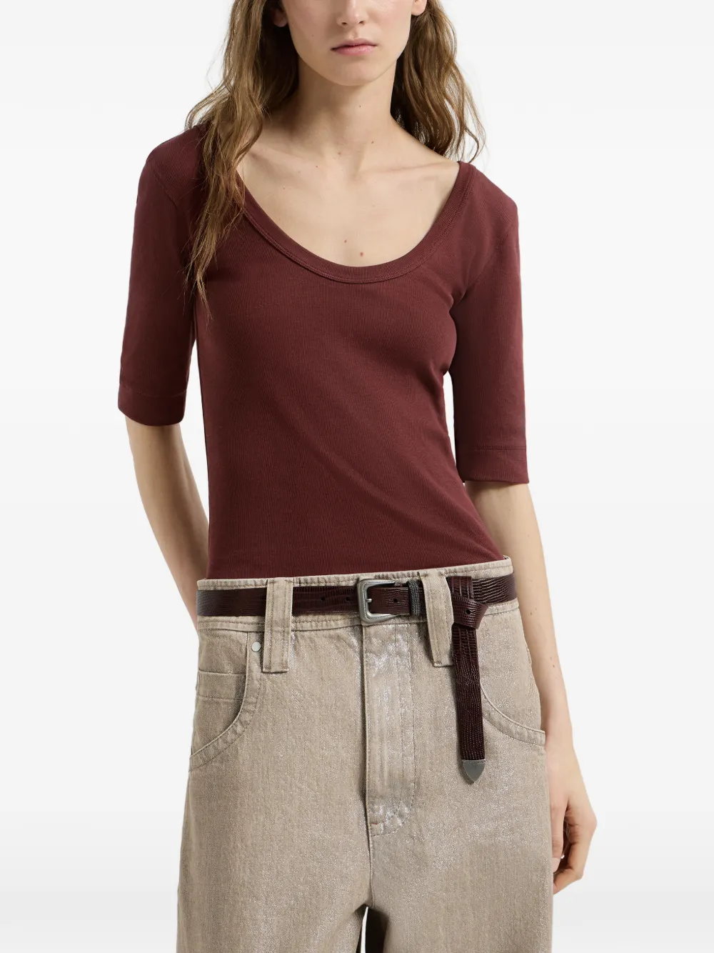 Brunello Cucinelli Stretch katoenen geribbelde jersey top met monili-verfraaiing Rood