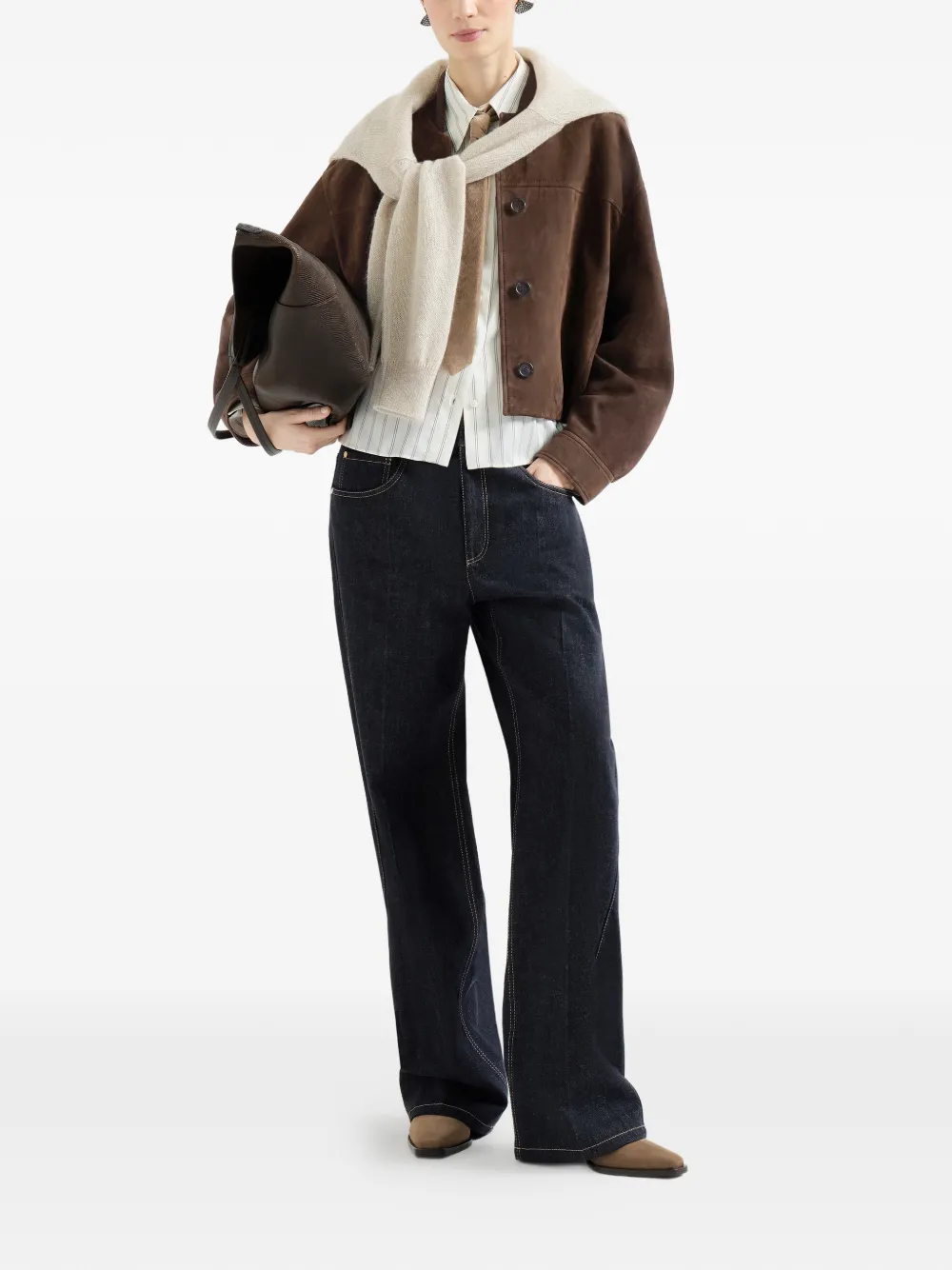  Brunello Cucinelli Pantalon Contemporain En Jean No-fade à Motif Monili - Bleu 