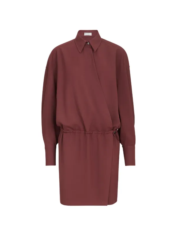 brunello cucinelli red dress Brunello Cucinelli, Viscose and linen fluid twill dress, Red, S