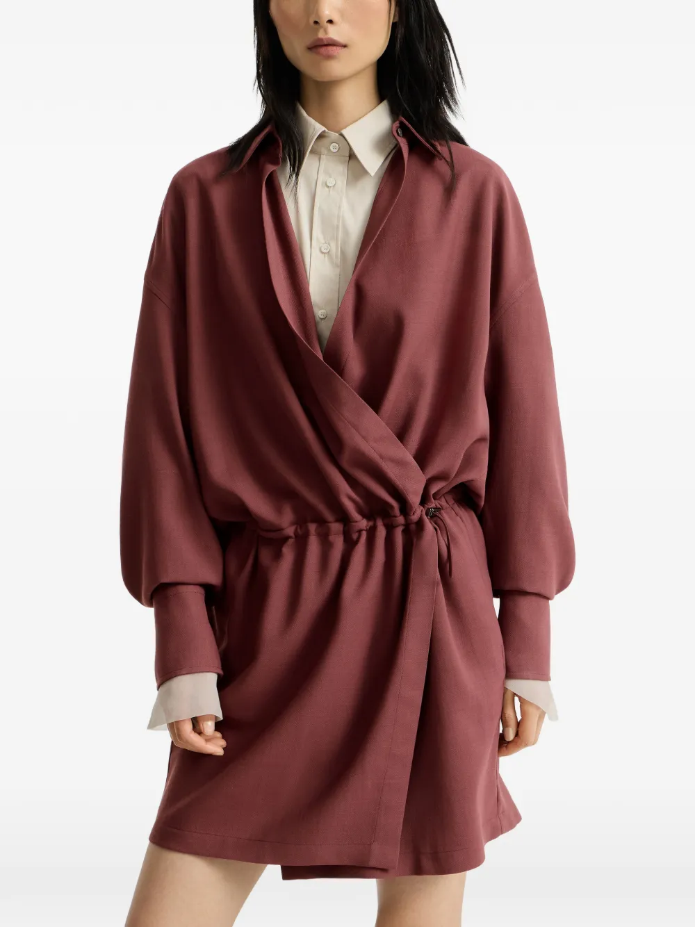 Brunello Cucinelli Twill blousejurk van scheerwol met Monili Rood