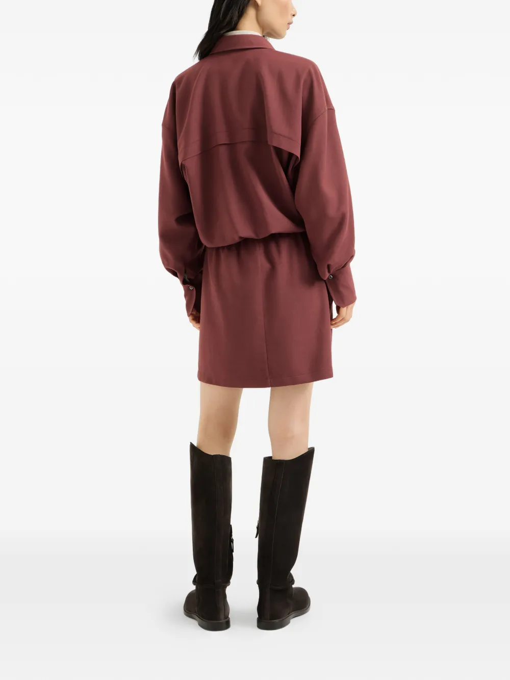 Brunello Cucinelli Twill blousejurk van scheerwol met Monili Rood