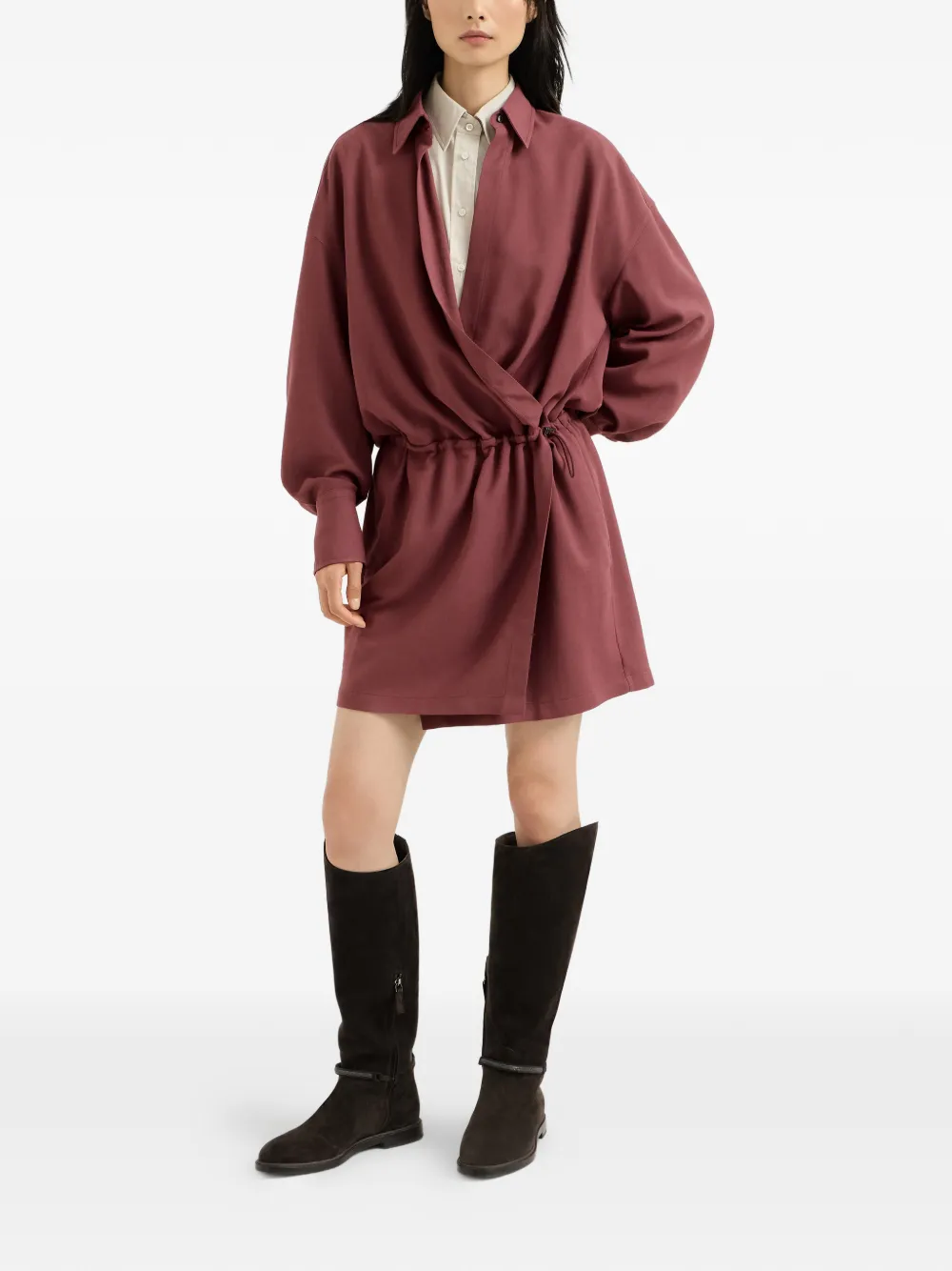 Brunello Cucinelli Twill blousejurk van scheerwol met Monili Rood