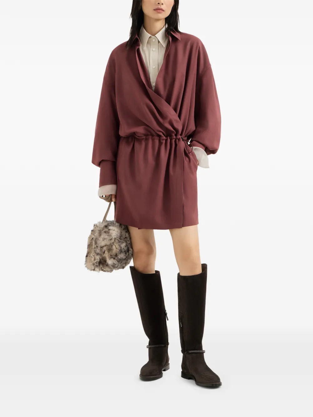 Brunello Cucinelli Twill blousejurk van scheerwol met Monili Rood