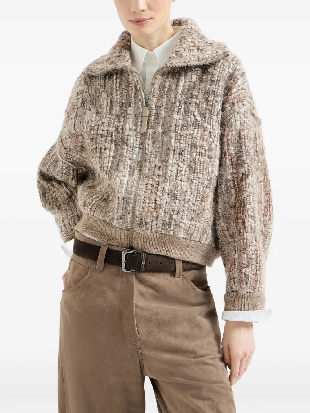 Brunello Cucinelli Vest van mohair en wol met borduurwerk Beige