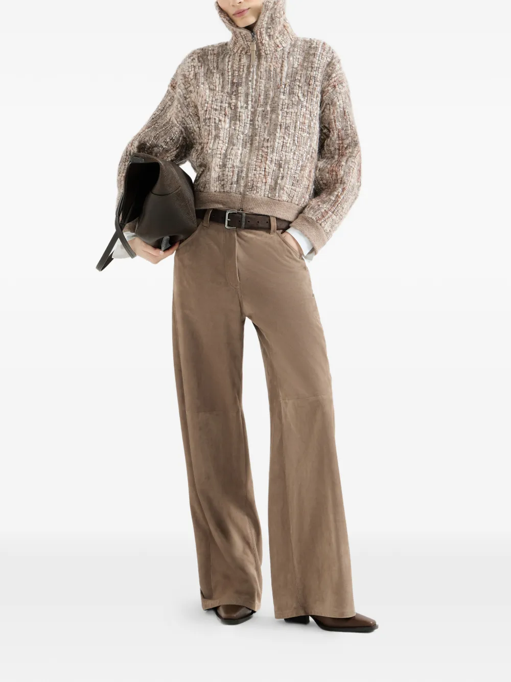 Brunello Cucinelli Vest van mohair en wol met borduurwerk Beige