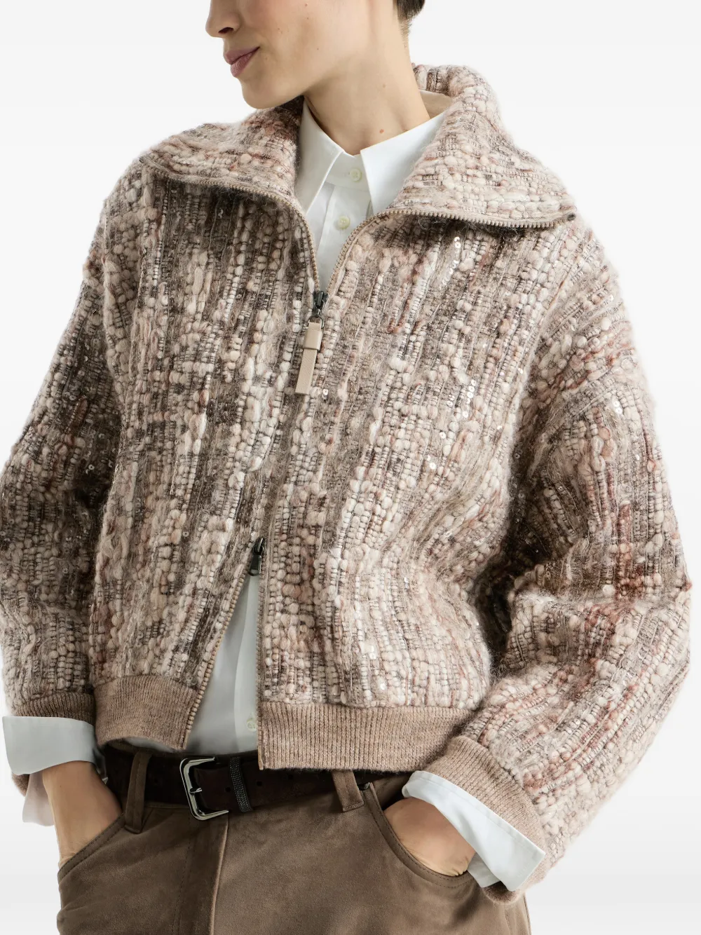 Brunello Cucinelli Vest van mohair en wol met borduurwerk Beige