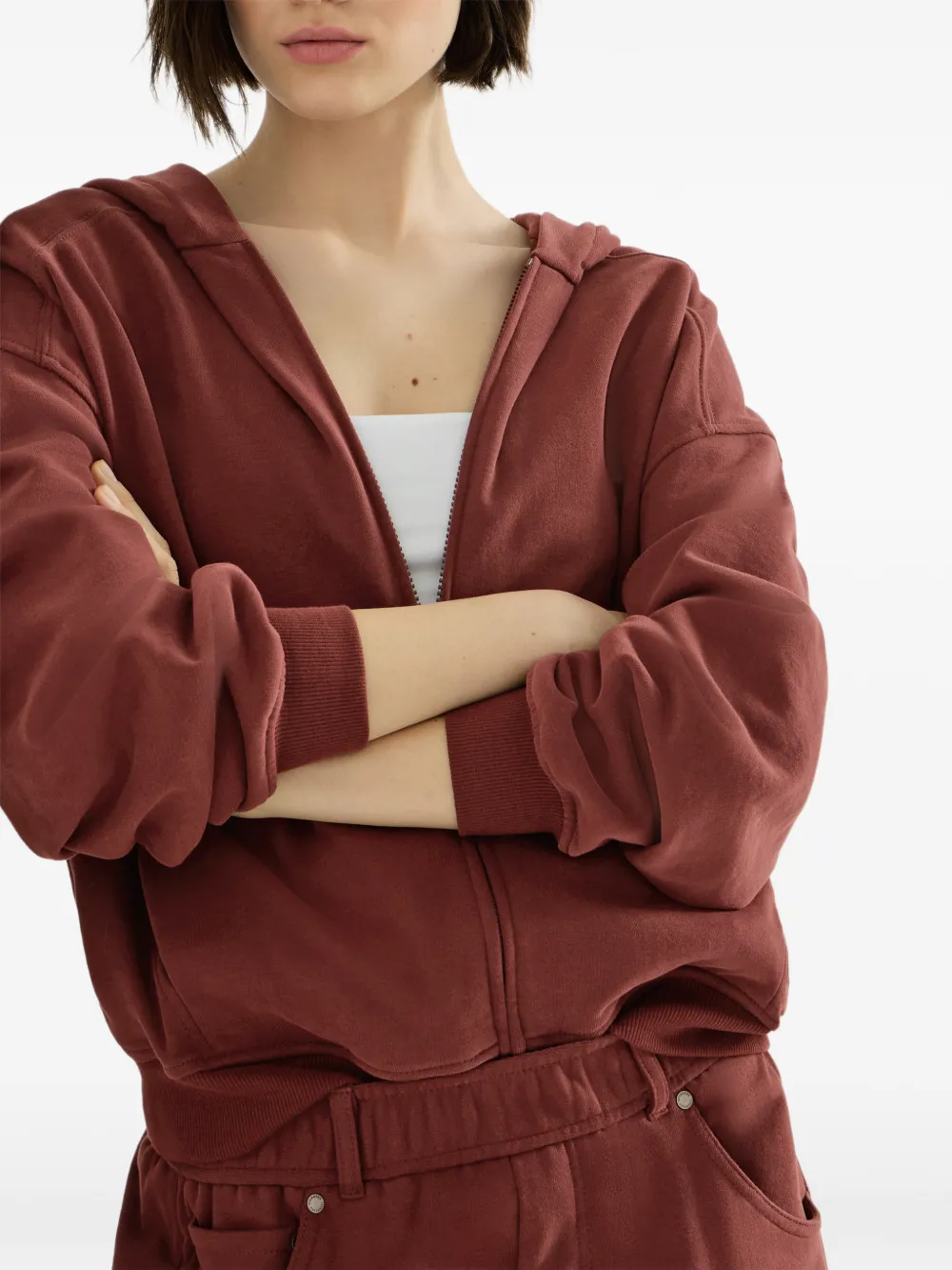 Brunello Cucinelli Katoenen badstof top met glanzende ritssluiting Rood