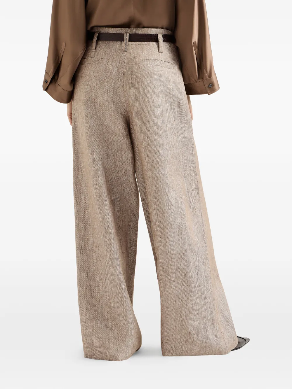Brunello Cucinelli Linnen-denim A-lijn plooibroek met monili-verfraaiing Beige