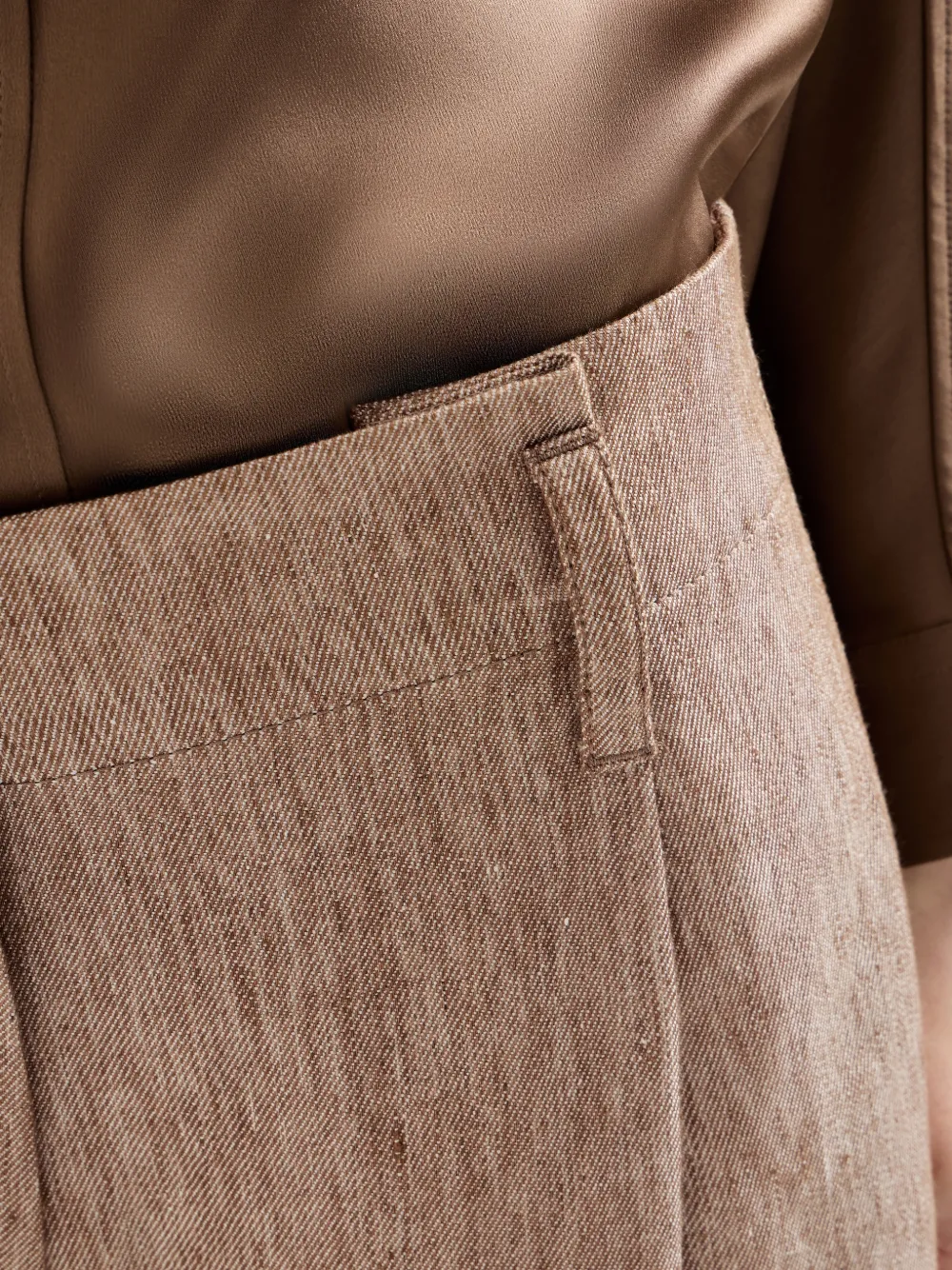 Brunello Cucinelli Linnen-denim A-lijn plooibroek met monili-verfraaiing Beige