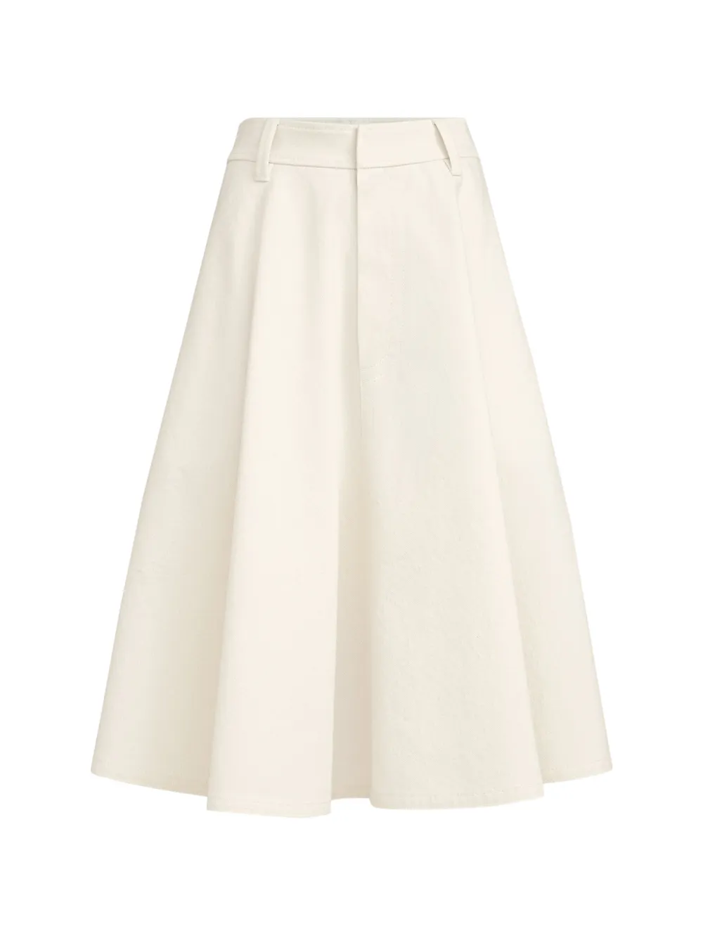 Brunello Cucinelli dyed cotton and wool wrinkled denim full skirt with monili - Bianco