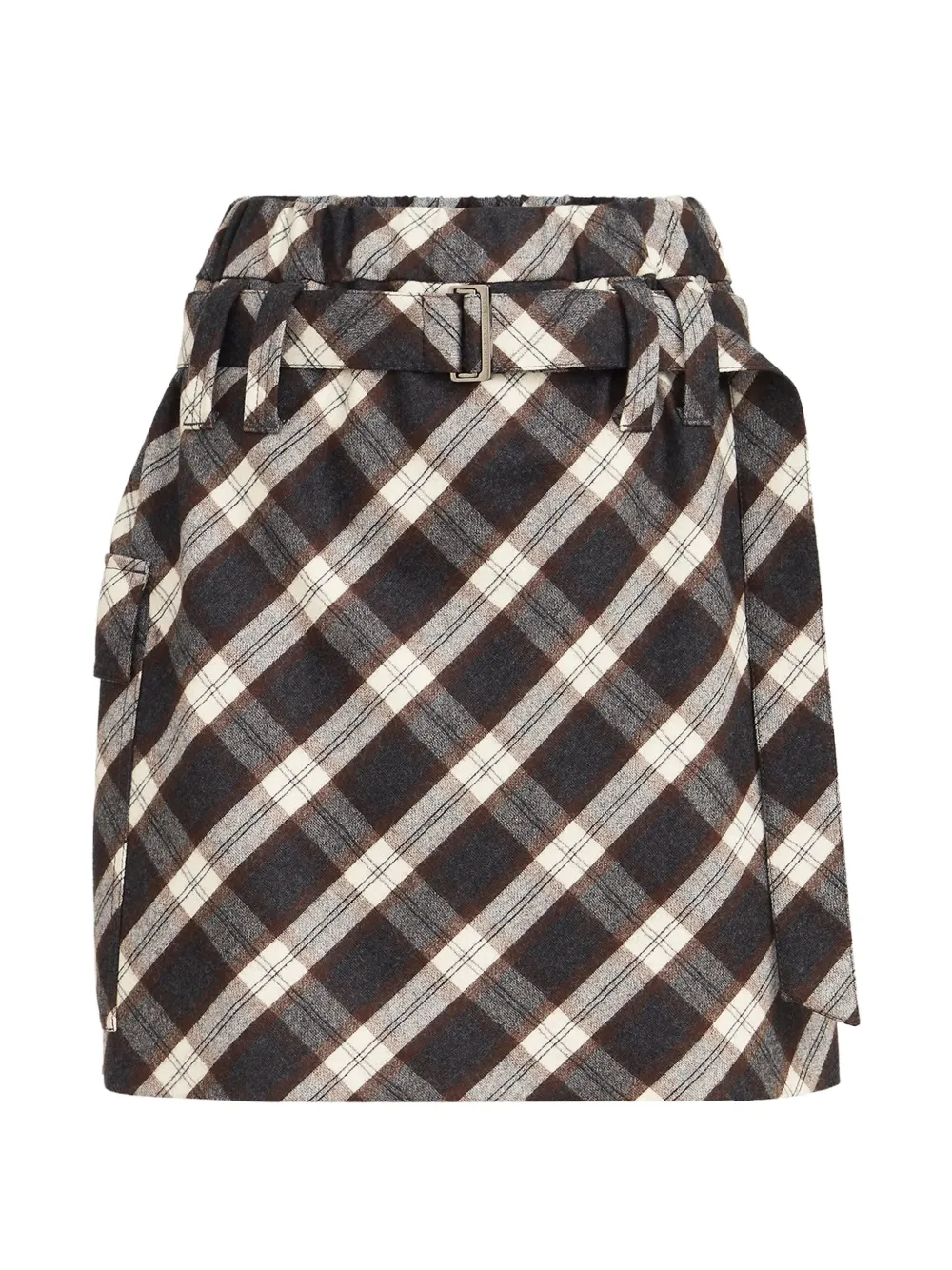 Brunello Cucinelli Minigonna utility in lana con motivo Principe di Galles - Grigio