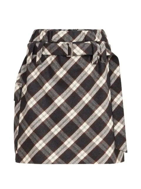 Brunello Cucinelli virgin wool Prince of Wales flannel utility mini skirt